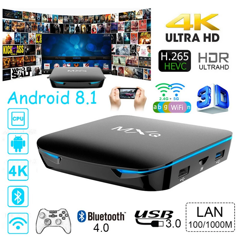 MXQ G12 S905X Смарт ТВ приставка Android 8 1 Bluetooth 4 2 беспроводной 2T2R HDMI KODI18.0 телеприставка