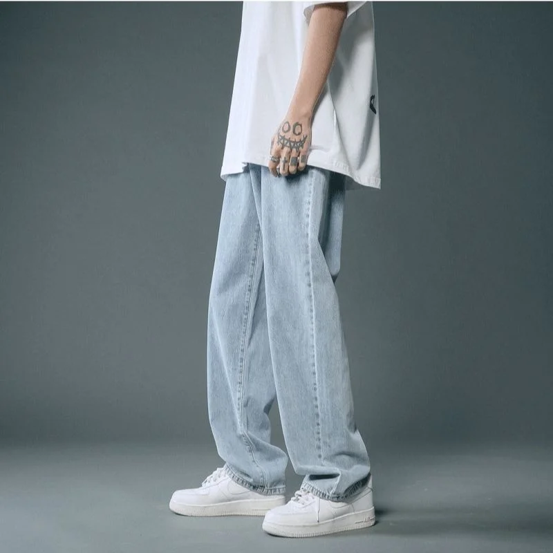 

Aberdeen Men's Ice Oxygen Bar Jeans Summer Loose Straight Tube Trend Ice Silk Wide Leg Mop Daddy Pants Trend Streetwear New