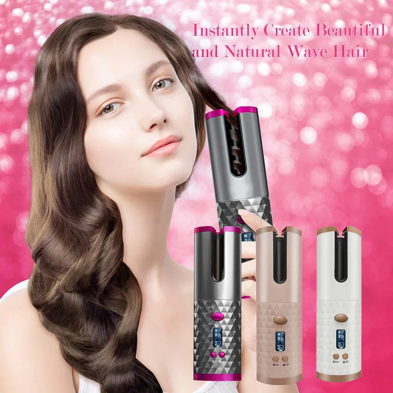 

Cordless Automatic Hair Curler USB Rechargeable Curling Iron Curls Waves LCD Display Ceramic Curly Rotating Curling Wave Styer