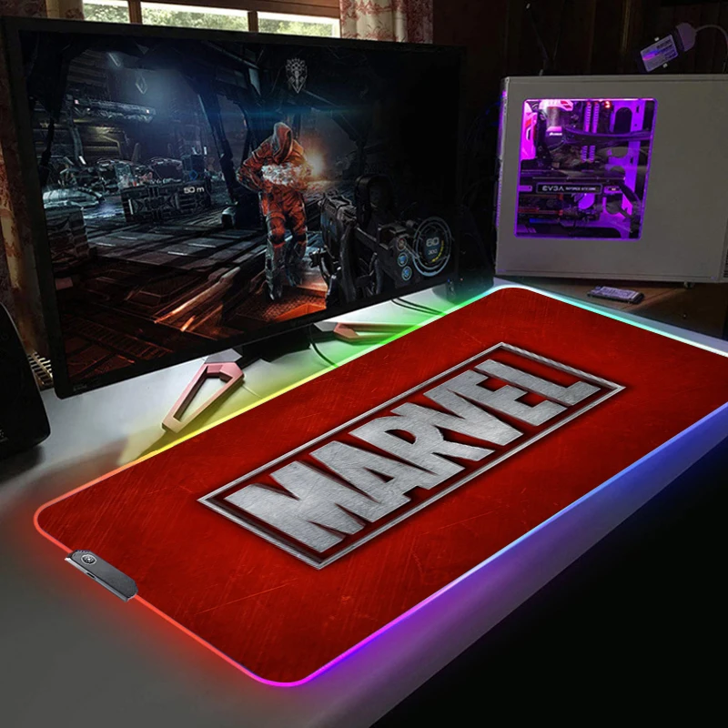 rgb mouse pad marvell anime mouse computer gamer desk rubber mat led light gamer accessories cheap gaming laptop for office rug free global shipping