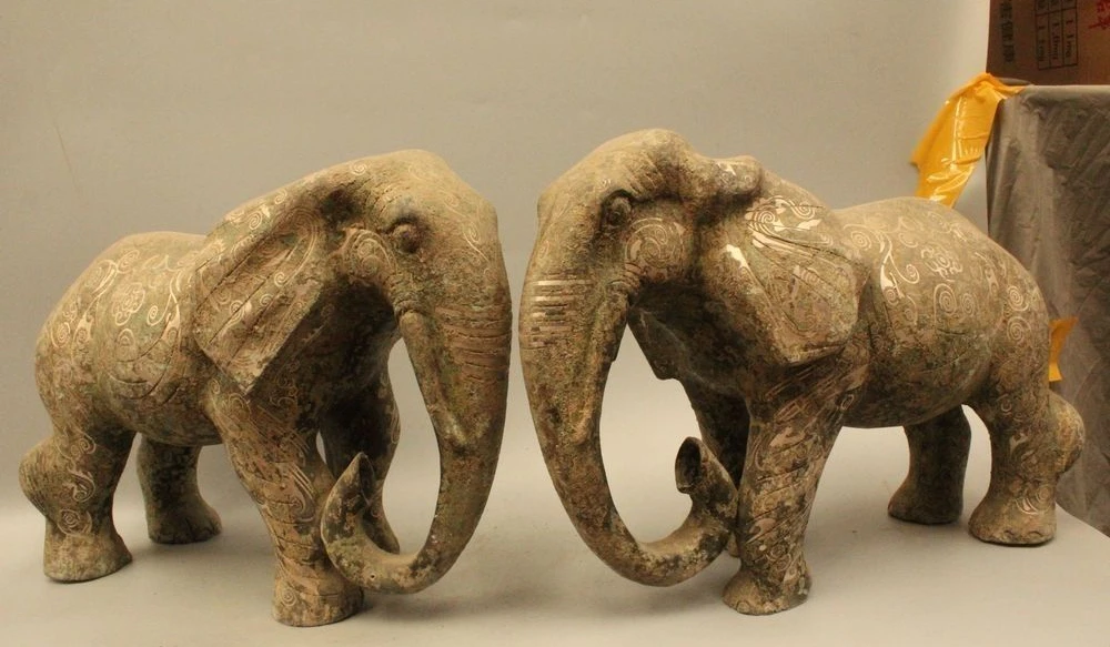 12 &quotДревний китайский Бронзовый Серебряный слон благоприятное Животное Статуя