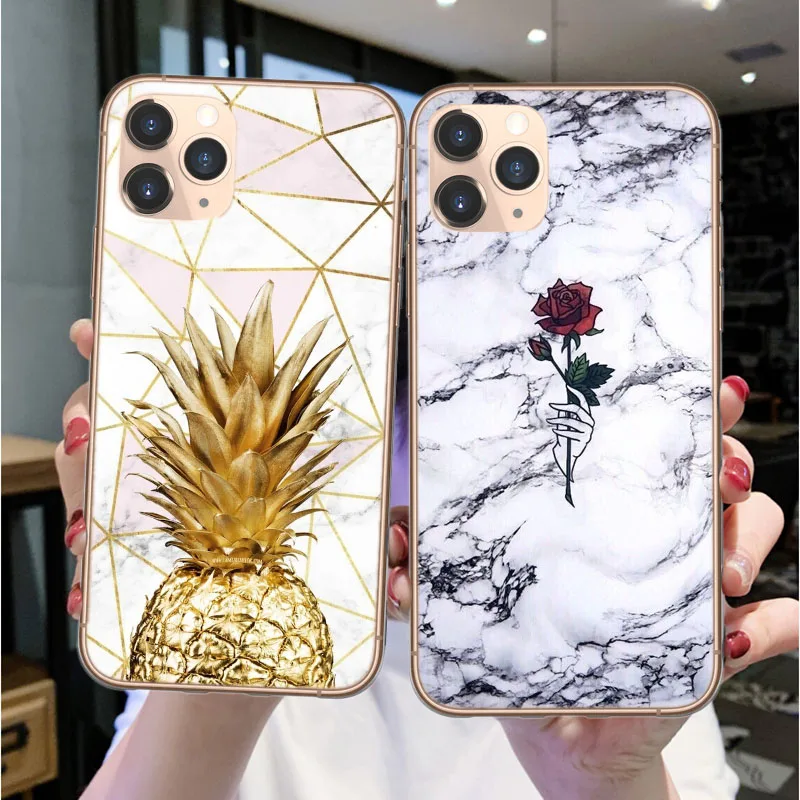 Мягкий силиконовый чехол с изображением ананаса мрамора розы для iPhone 11pro Max X XR Xs 5