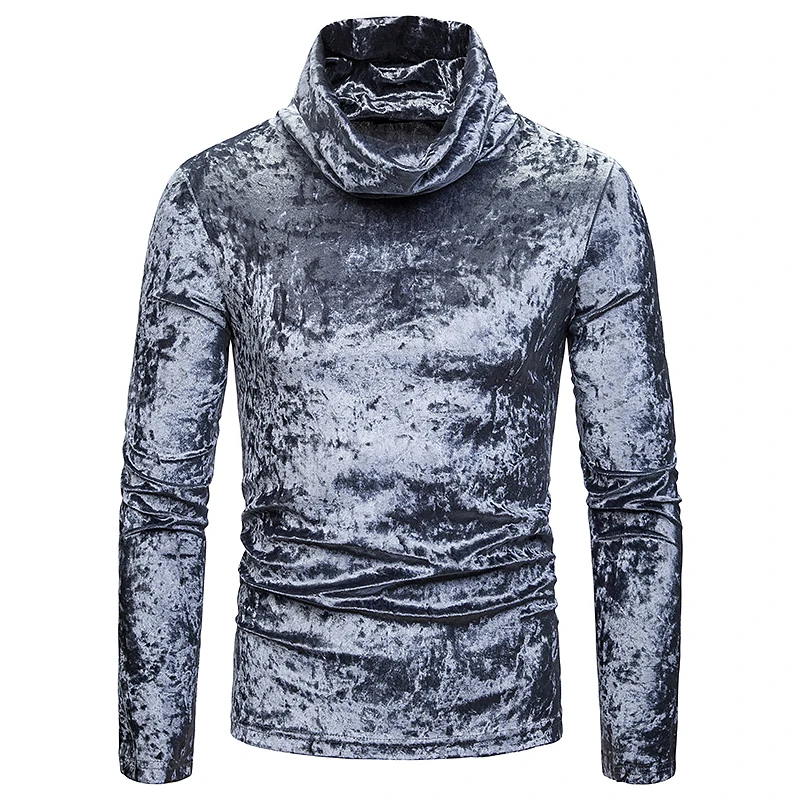 MJartoria Сверкающее серебро алмаз бархат Высокий воротник футболка для мужчин 2019