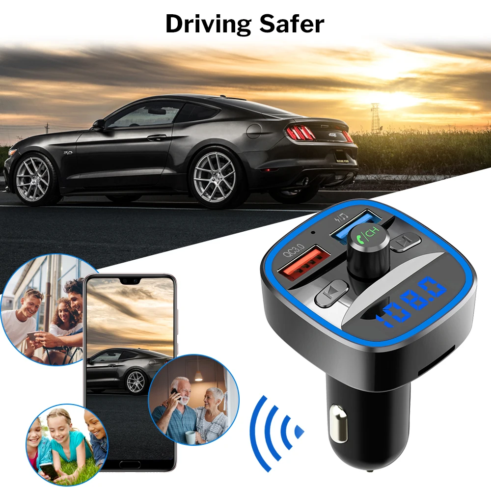 Fm-передатчик Bluetooth 5,0 автомобильный модулятор беспроводной комплект громкой связи Авто Аудио MP3 плеер Быстрая зарядка QC3.0 двойной USB зарядное устройство