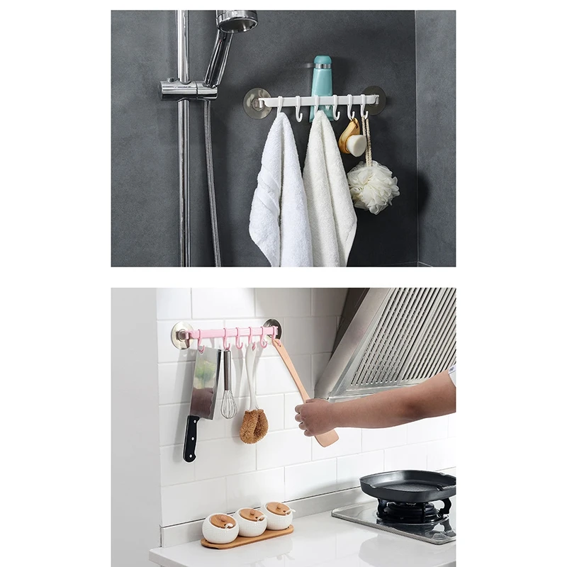 

2Pcs 6 Hooks Kitchen Hanger Organizer Bath Clothes Towel Bathroom Hook Cooking Tool Flexible Storage Rack Shelf