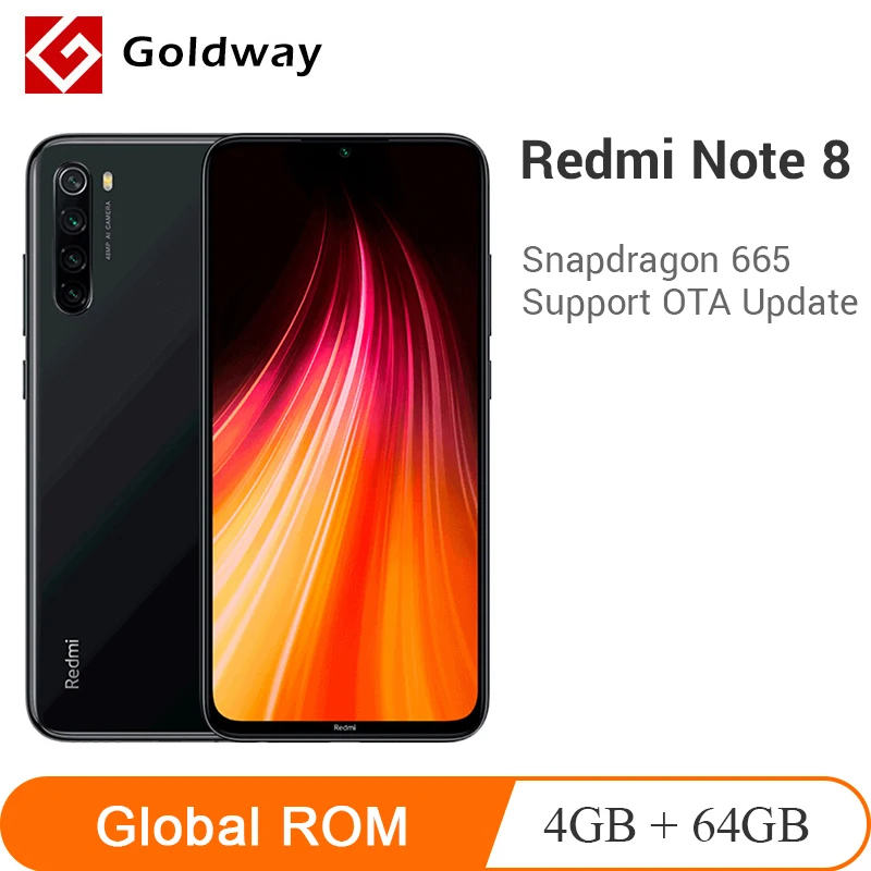 Мобильный телефон Xiaomi Redmi Note 8 с глобальной прошивкой, 4 Гб ОЗУ, 64 Гб ПЗУ, Восьмиядерный процессор Snapdragon 665, четырехъядерный процессор 48 МП, камера 6,3 дюйма, экран 4000 мАч