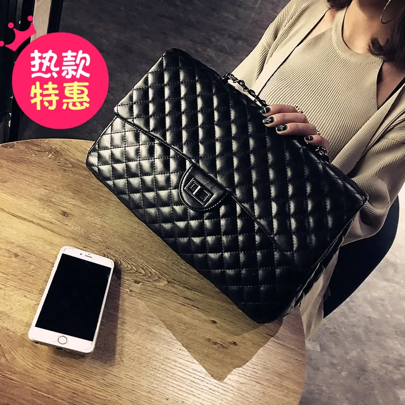 Женская сумка Большая вместительная кожаная кошелек черная стеганая через плечо