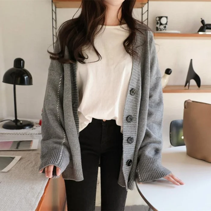 Свитер в стиле преппи на пуговицах кардиган топ Женский широкий корейский стиль|