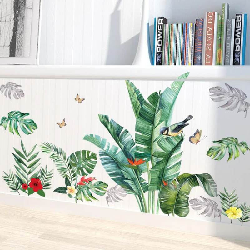 

1 шт. зеленый Стикеры для растений на стену DIY Пион Роза; Летние пляжные туфли с цветочным мотивом листья тропической пальмы наклейки на стен...