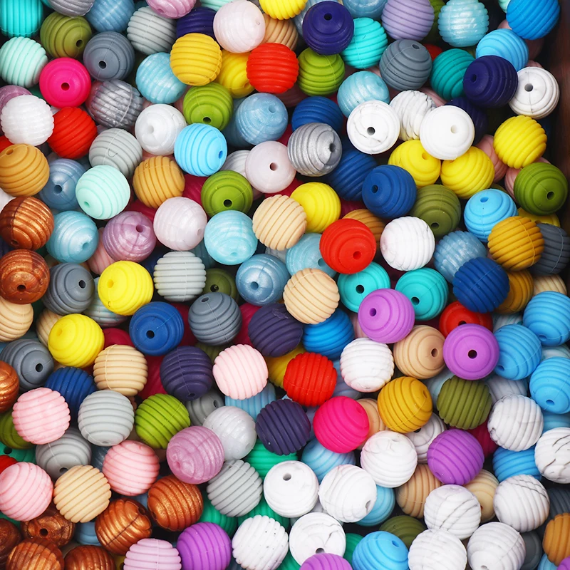 15mm 40Pcs Baby Teething Round Spiral Beads Food Grade DIY Threaded BPA Free Teethers Silicone | Мать и ребенок