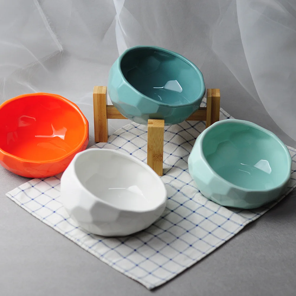 

Pet Ceramic Bowl with Bamboo Stand for Dogs Cats Bowls Puppy Water Food Drinking Feeder Non-Slip Pet Supplies