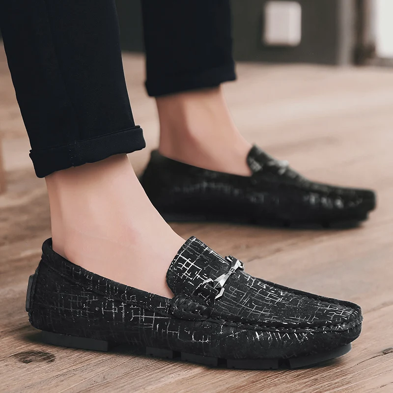 Мужские мокасины из натуральной кожи синие повседневные Лоферы без застежки