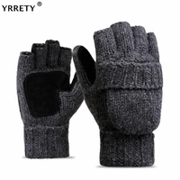 yrrety unisex thick male fingerless gloves men wool winter warm exposed finger mittens knitted warm flip half finger gloves hot