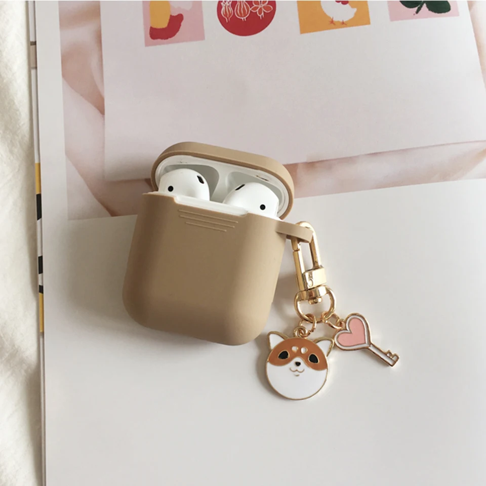 Силиконовый чехол с милой собачкой из мультфильма для Apple Airpods, чехол, аксессуары для наушников с Bluetooth, защитное декоративное кольцо для ключей