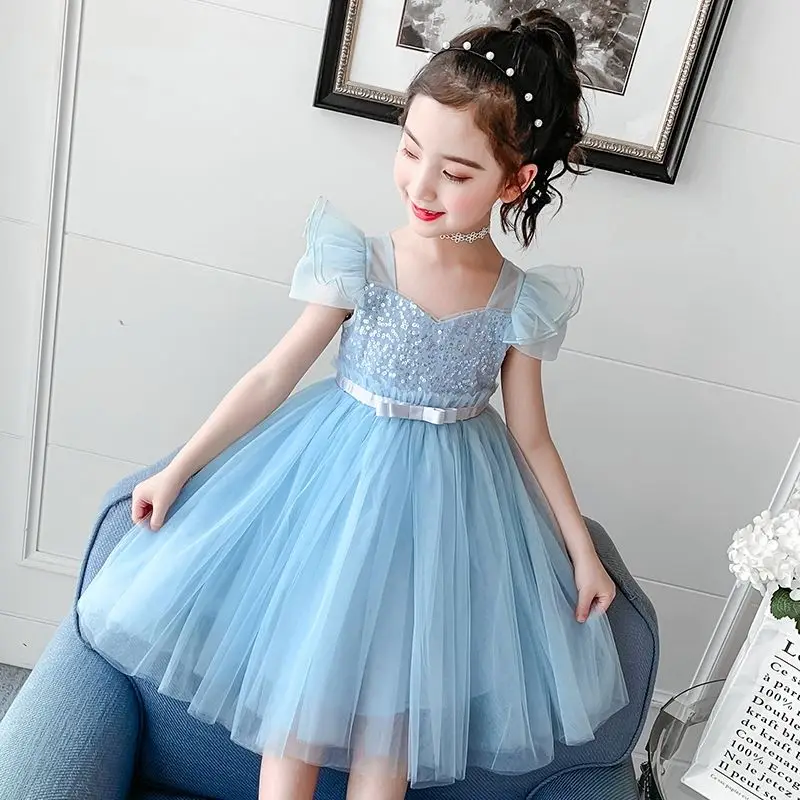 

Wedding Birthday Dresses For Girls Elegant Party Sequins Tutu Christening Ball Gown Kids Children Formal Pageant Clothes 4-8Y