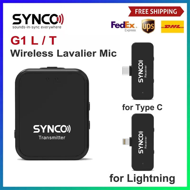 

Микрофон SYNCO G1L G1T G1 T L, беспроводной петличный микрофон для iPhone, смартфонов на Android, Type C, Lightning, микрофон для видеозаписи в реальном времени