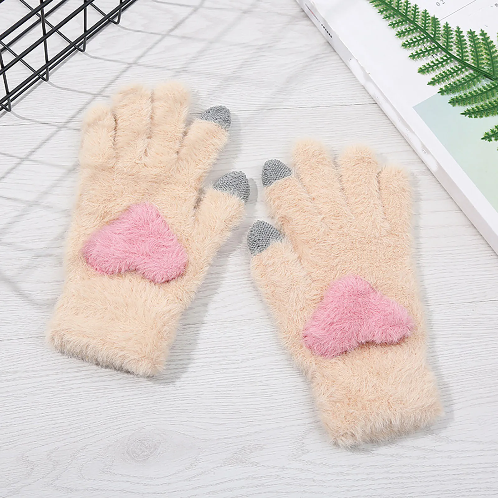 

Women's Winter Gloves Woman Keep Warm Cashmere Lovely Love Weave Knitted Gloves Love Print Mittens Women's Winter