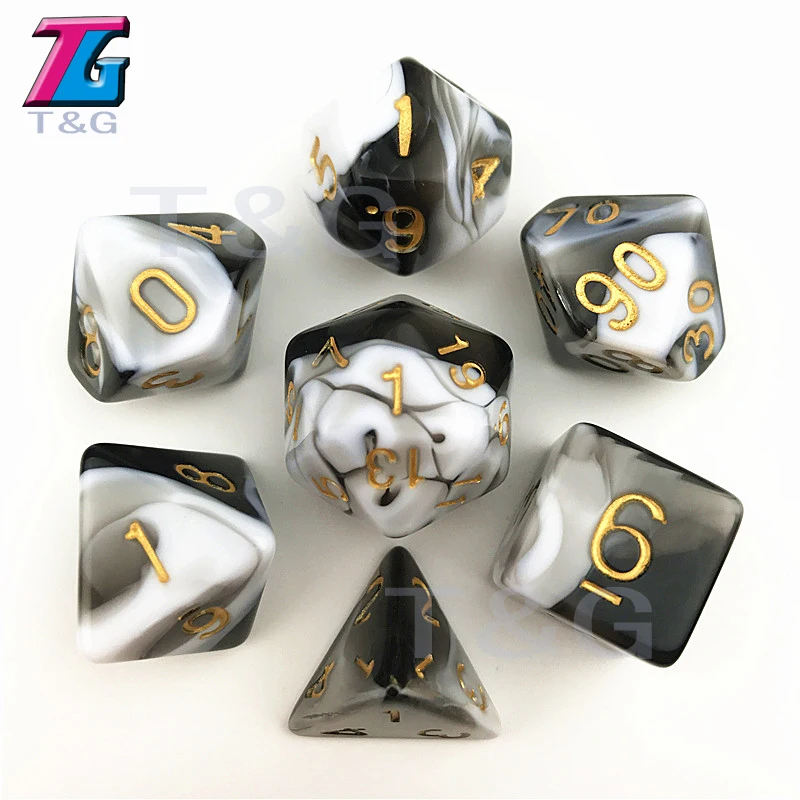 Децидер прозрачный и белый цвет игральные кости D4-D20 для ролевых игр партии игрушки 7 цветов - Цвет: L07 Black