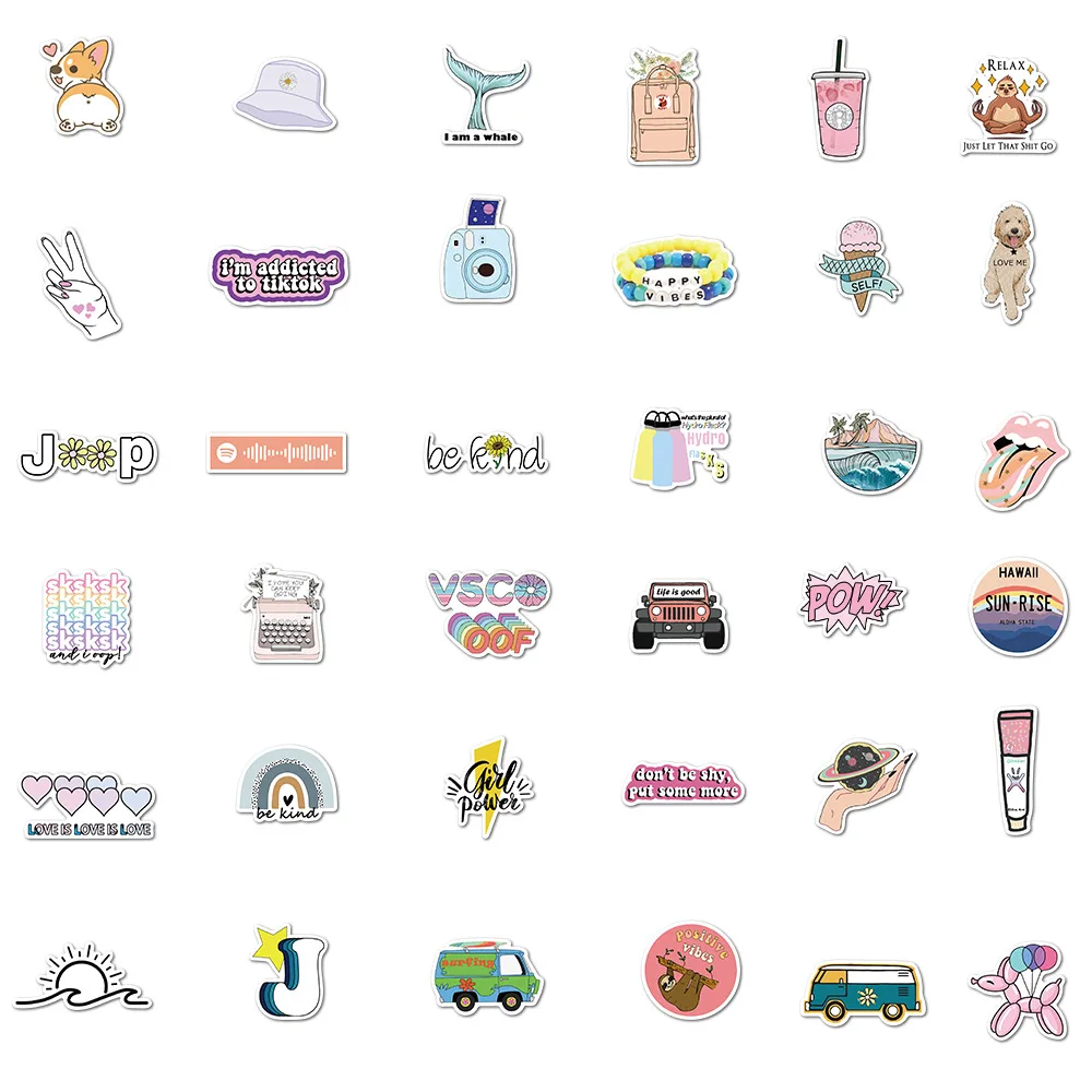 Pegatina estilo Anime Vsco INS para ni&ntilde;os, calcoman&iacute;a de animales geniales para monopat&iacute;n, coche, motocicleta, chica, 10/50 Uds.-5