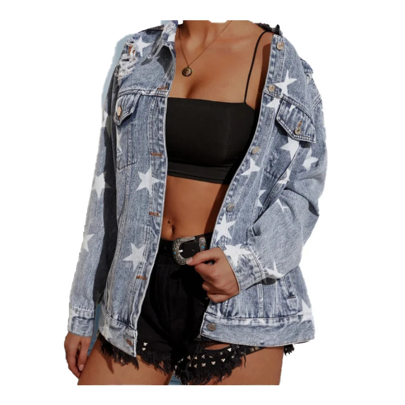 Повседневная модная джинсовая куртка Женская дышащая спортивная в стиле high street с