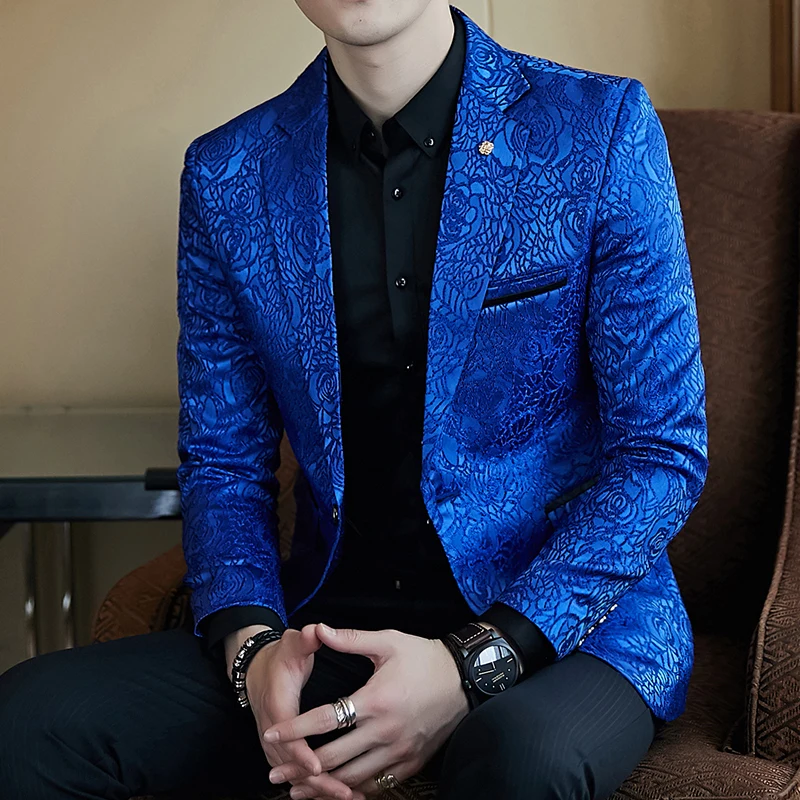 

2021 new men's suit jacket fashion printing men's casual wedding jacket stage party business casual single blazer S-3XL