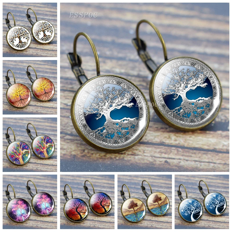 

Tree of Life Hoop Earrings Life Tree Jewelry Vintage France Stud Earring for Women Ear Hook Earrings Accessories Girl Lover Gift