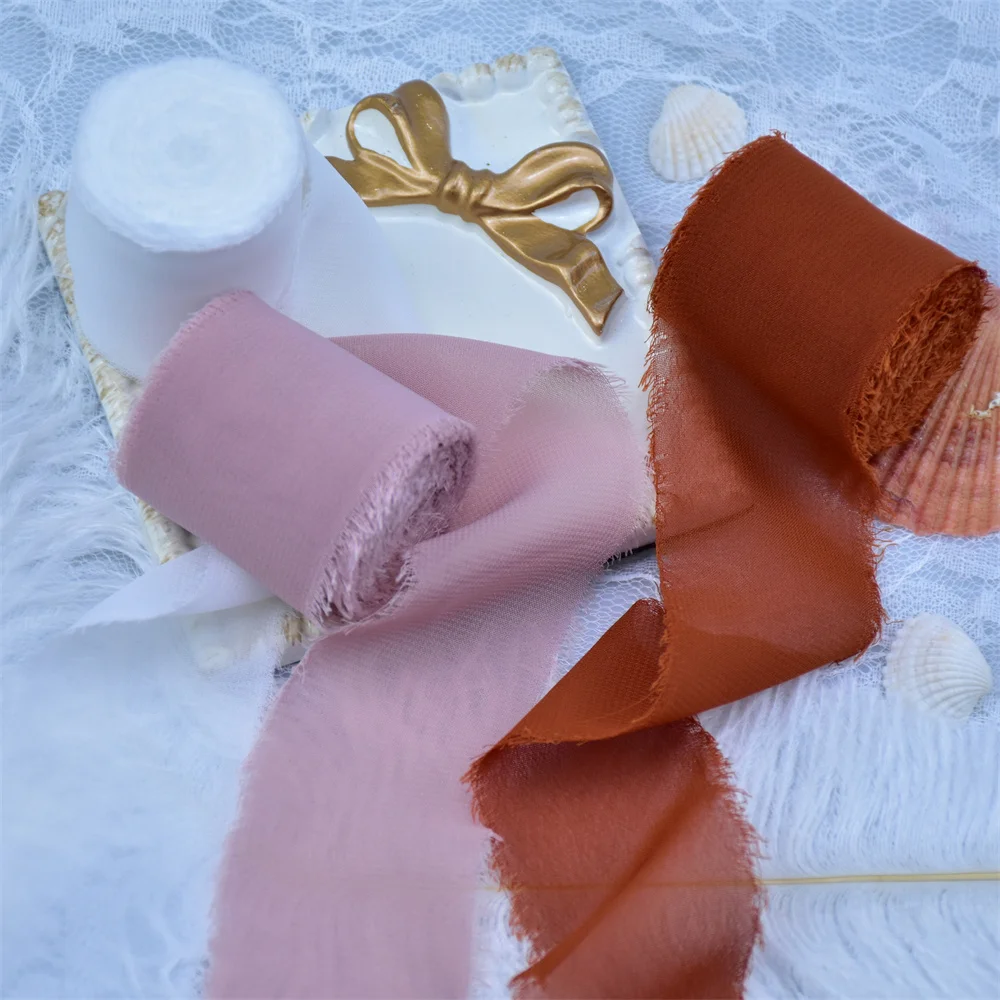 4 шт. шелковая шифоновая лента ручной работы с потертостями краями свадебные