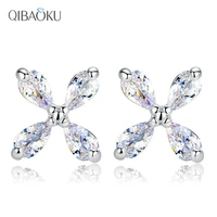 four leaf clover stud earrings korean cubic zirconia elegant crystal star earrings womens fashion ear jewelry