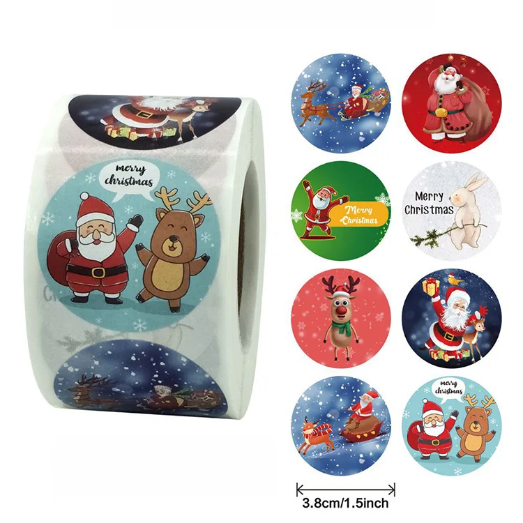 

500 шт. рождественские наклейки, снеговик, мультфильм, Санта-Клаус, олень, декоративные наклейки, упаковочная коробка для подарков, этикетка, ...