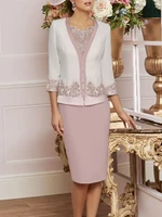with suits mother of the bride dresses sheath 34 sleeve pearls appliqued short groom mother dresses robe mere de mariee