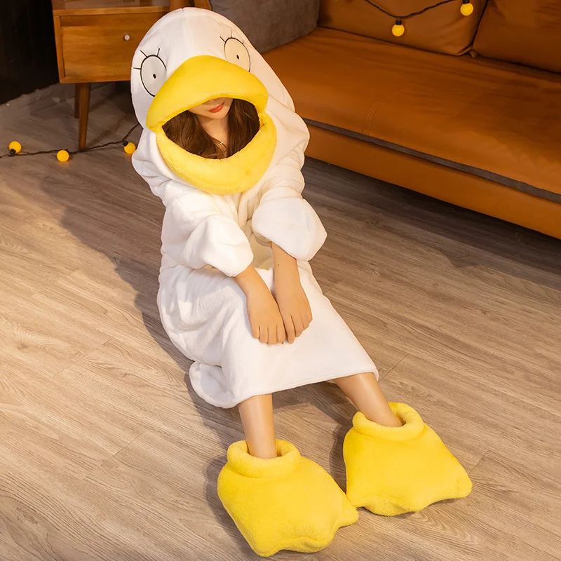 

Winter Funny Cosplay Animie Gintama Elizabeth Duck Onesie Flannel Sleepwear Plush Nightwear Cartoon Duck Couple Home Clothes