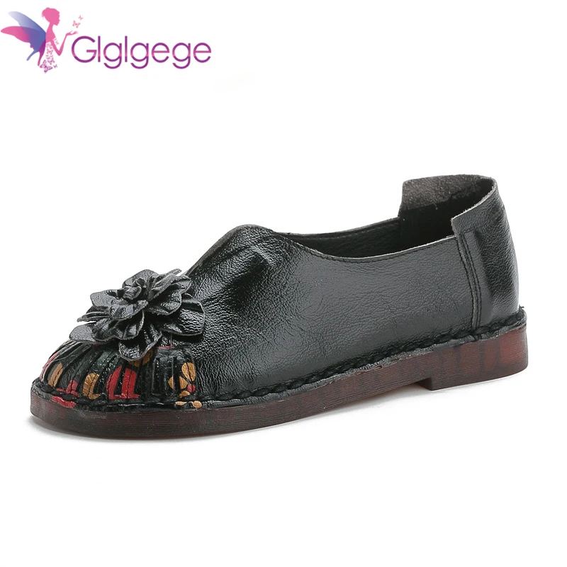 

Glglgege Genuine Leather Shoes Women Flat Shoes Fashion Women Loafers Flower Slip On Women Shoes Ballet Flats Ballerina Shoes