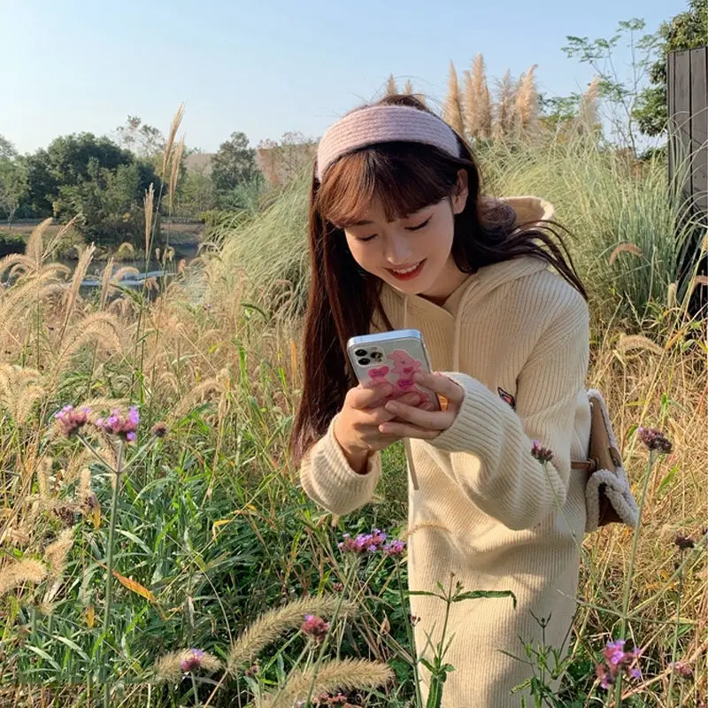 

Olianer winter dress women's hooded embroidered knitted skirt long sleeve with thick sweater skirt over knee length