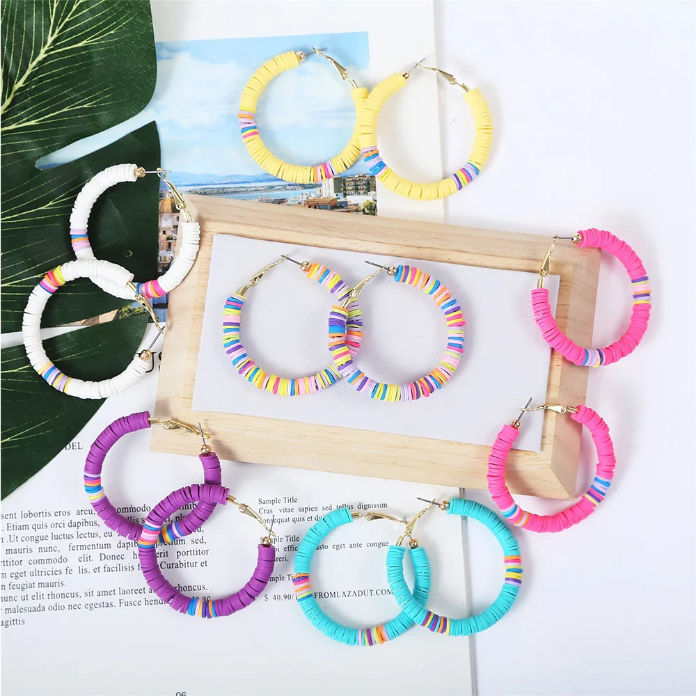 

Fashion Bohemian Simple C-shaped Round Hoop Earrings Geometric Multicolor Handmade Soft Pottery Earrings For Women Jewelry