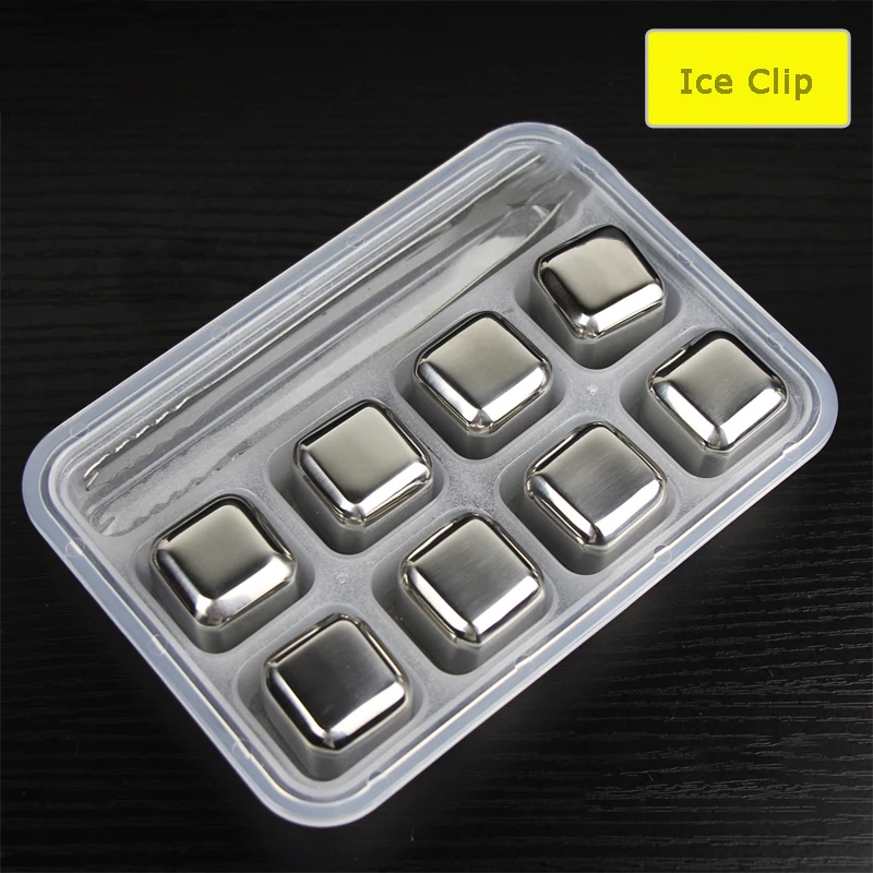 8PCs With Ice Clip Различные 304 из нержавеющей стали кубики льда череп камень с сумкой коробка Творческий Виски камни шампанского охладитель пива камни Бар Инструмент - Цвет: 8PCs With Ice Clip