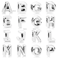 925 sterling silver vintage smooth alphabet 26 letter character charm bead fit women pandora bracelet necklace jewelry