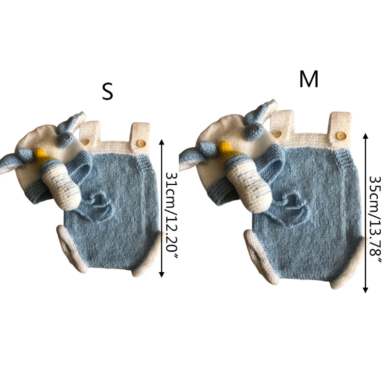 

Newborn Infant Baby Photography Props Knitted Sleevless Romper with Cow Ox Hat Milk Bottle Toy photo outfit costume clothing