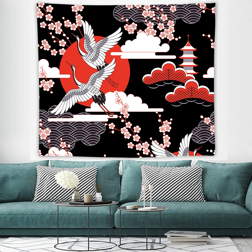 Настенный гобелен с принтом летающего Журавля настенный в эстетике для гостиной