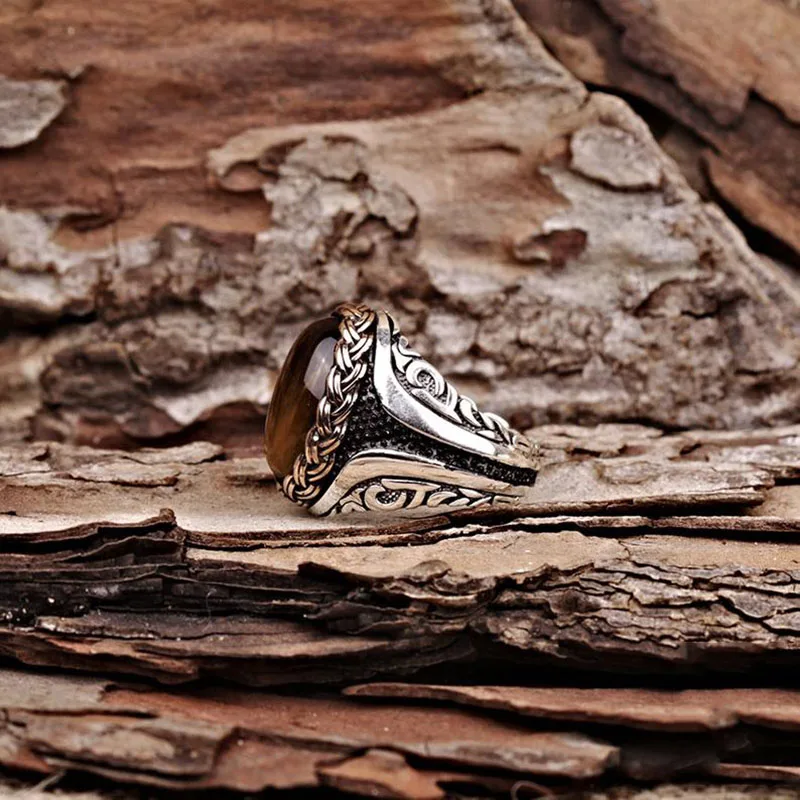 Кольцо из натурального камня тигровый глаз для мужчин и женщин | Украшения