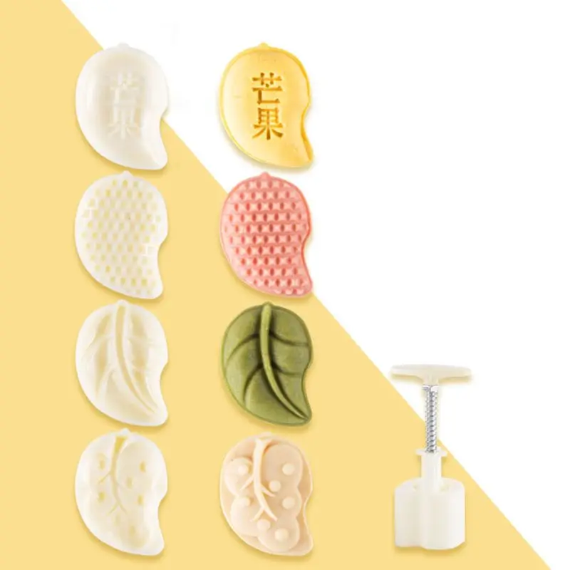 

50g Mooncake Barrel Mold with 4pcs Fruit Stamps Hand Press Moon Cake Pastry Mould DIY Bakeware Mid-autumn Festival