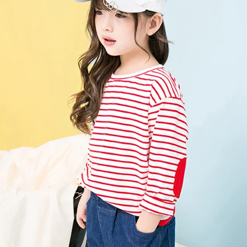 Детские футболки топы в полоску с длинными рукавами для мальчиков и девочек