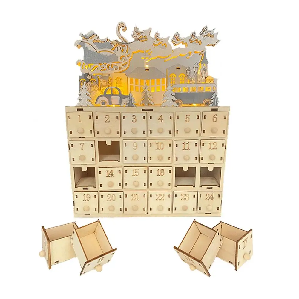 

Календарь с деревянными ящиками и подсветкой, 24 дня