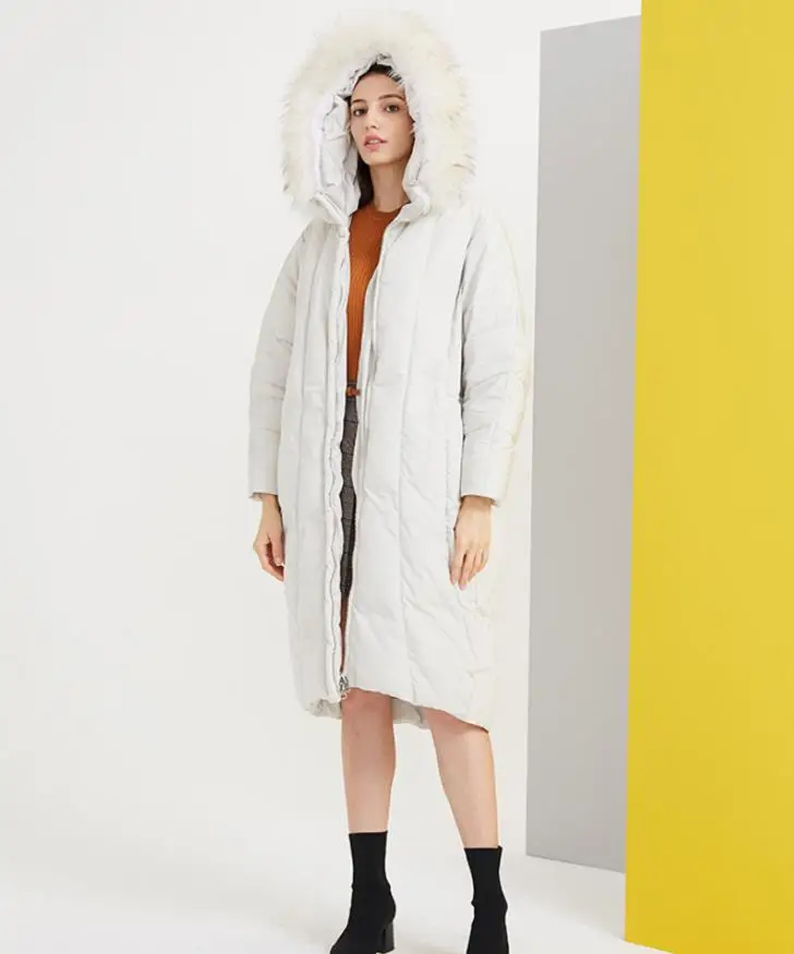 goose down gray 2 Анти-сезонная акция, большой теплый пуховик с натуральным мехом и капюшоном, женский пуховик с капюшоном на белом гусином пуху для холодной погоды, wq2270 - Цвет: goose down gray 2