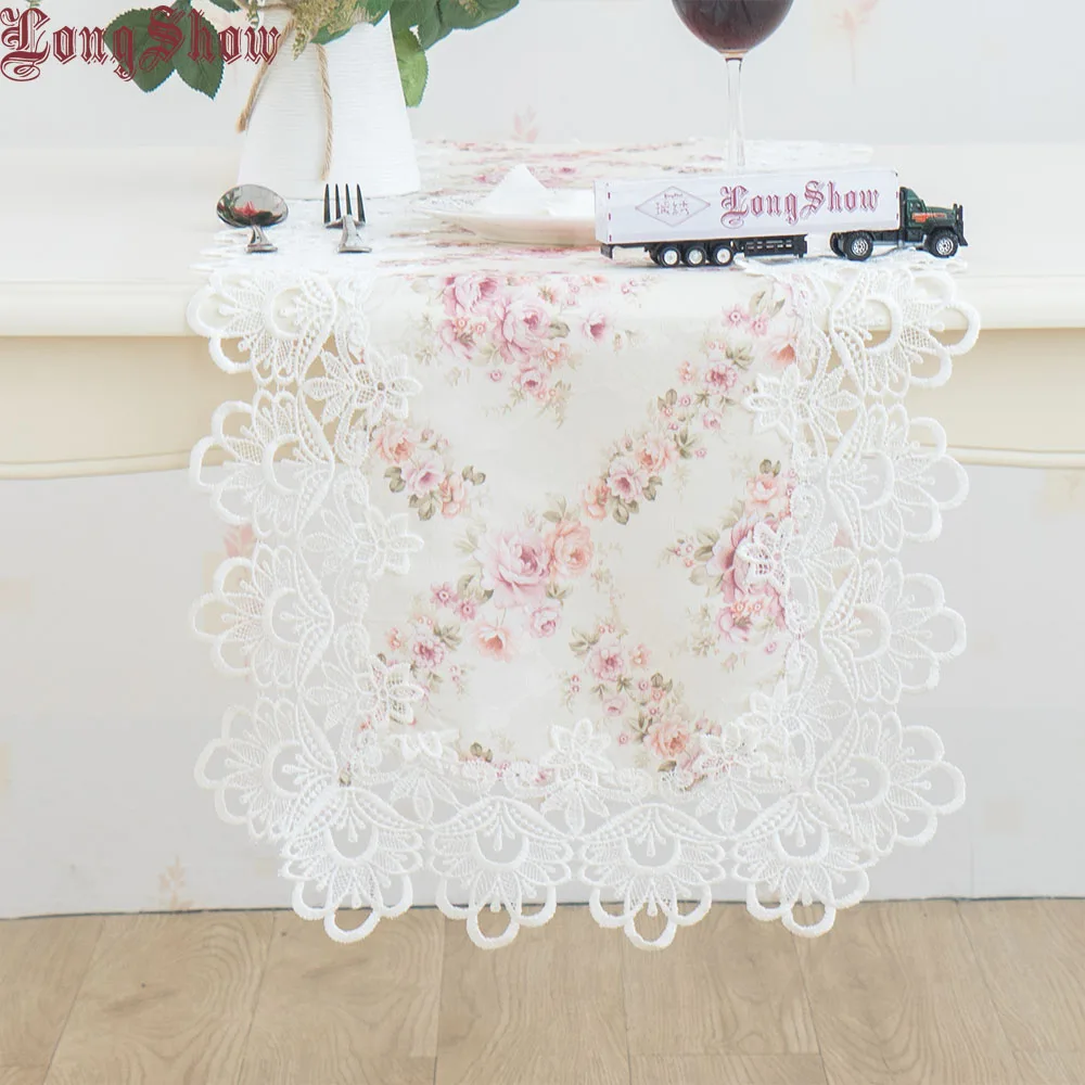 pink floral Pastorale Стиль Цветочный Жаккард розовый цвет вышитые кружева настольная дорожка - Цвет: pink floral