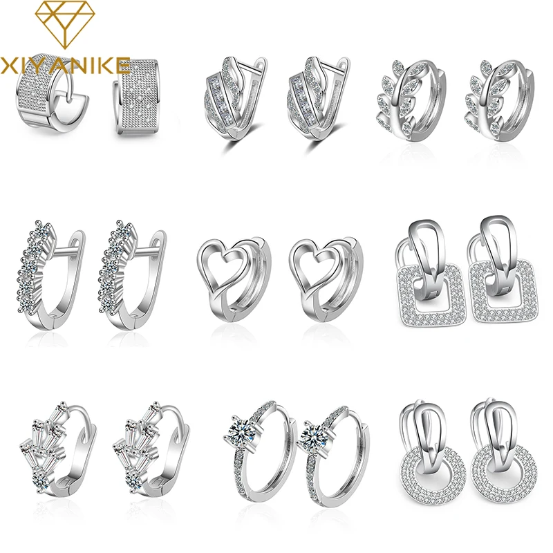 

XIYANIKE Silver Color Variety Irregular Zircon Hoop Earrings Female Simple Fashion High Quality Jewelry Prevent Allergy