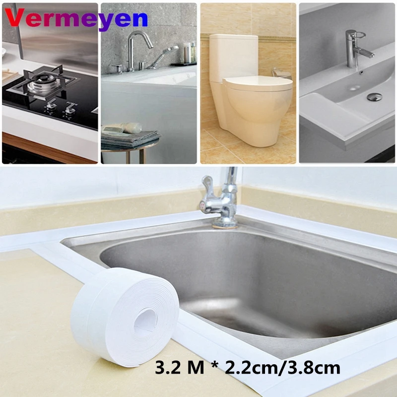 3.2M Waterproof Wall Sticker PVC Self Adhesive Sink Stove Crack Strip Kitchen Bathroom Bathtub Corner Sealant Tape | Дом и сад