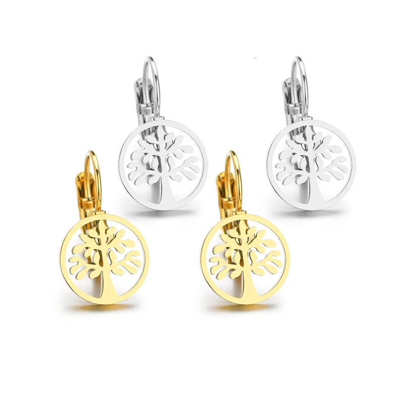 Повседневное Дерево жизни серьги серебро Цвет нержавеющая сталь со стразами в