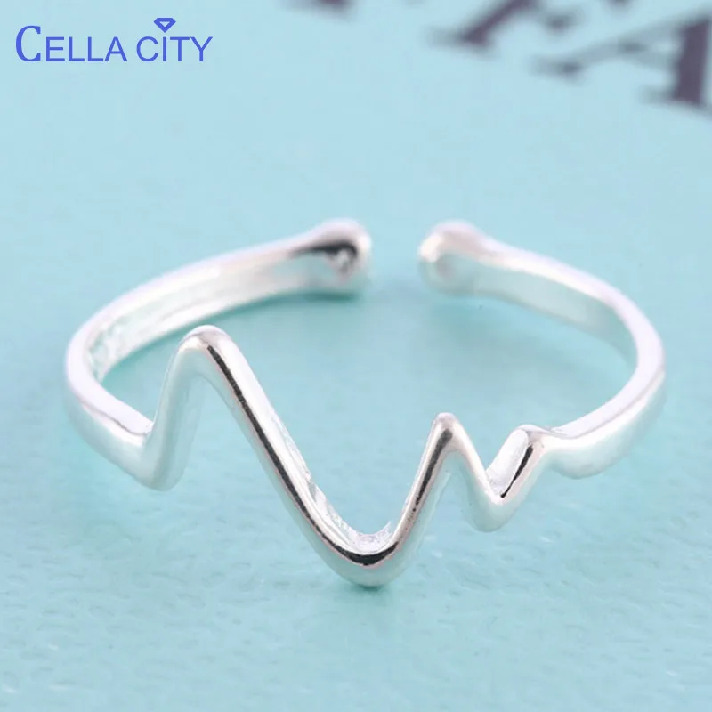 Серебристый Модное серебряное Ювелирное кольцо Cellacity 925 для женщин, простые волнистые линии, регулируемое отверстие, женский аксессуар, подарок для свиданий - Цвет камня: Серебристый