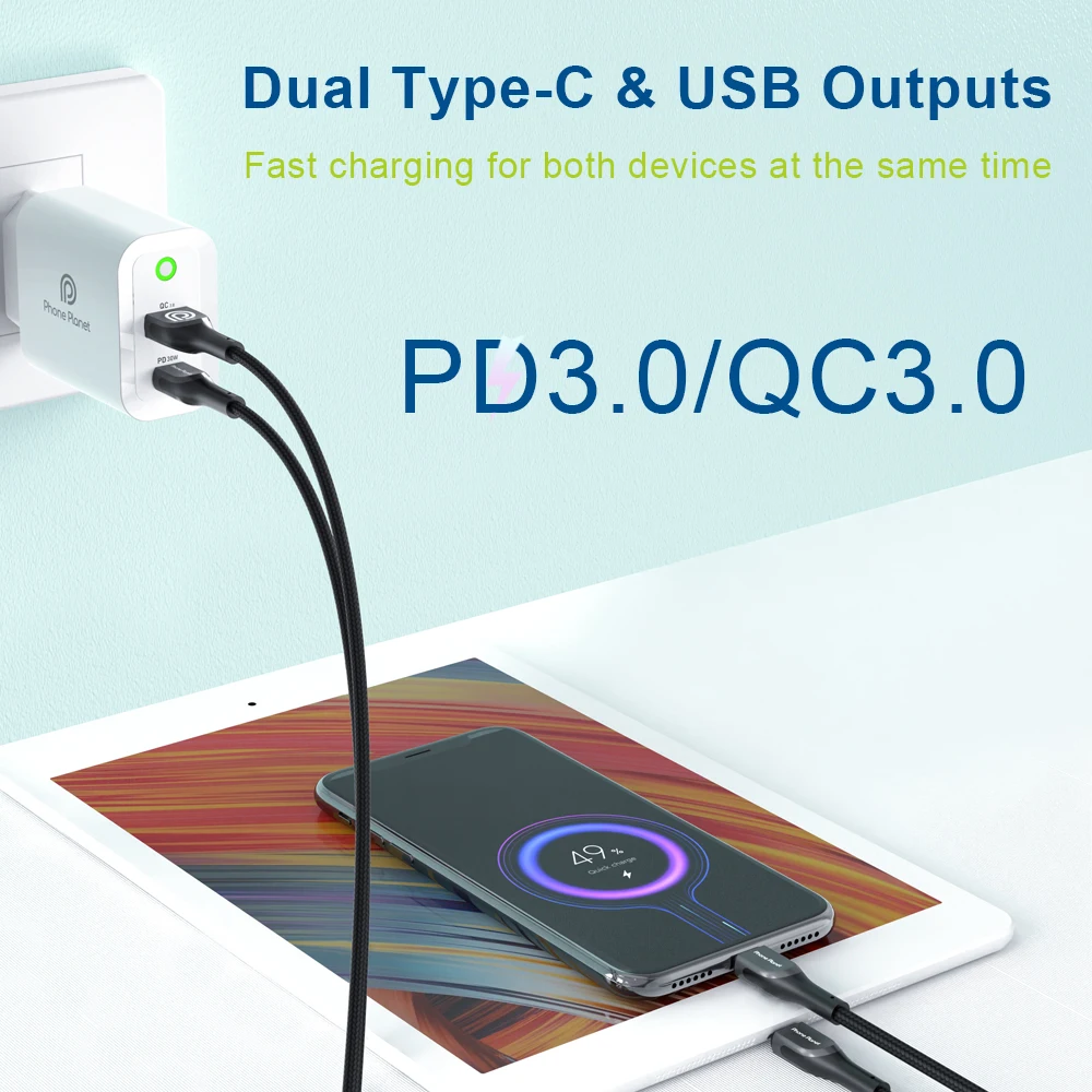 phone planet quick charger qc 3 0 pd 30w for iphone 12 11 pro max mini xiaomi huawei samsung s10 mobile phone wall fast charger free global shipping