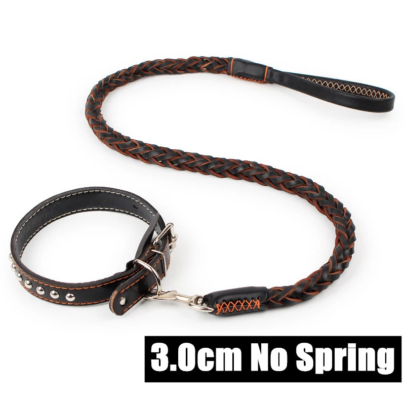 3.0cm No spring Плетеный коровий кожаный для собак ошейники износостойкий тренировочный поводок для собак Регулируемый ошейник для больших средних собак - Цвет: 3.0cm No spring
